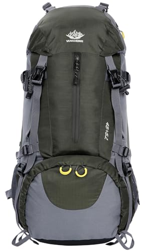 WoneNice 50L(45+5) Waterproof Hiking Backpack Outdoor Daypack w/Rain Cover - color: Army Green