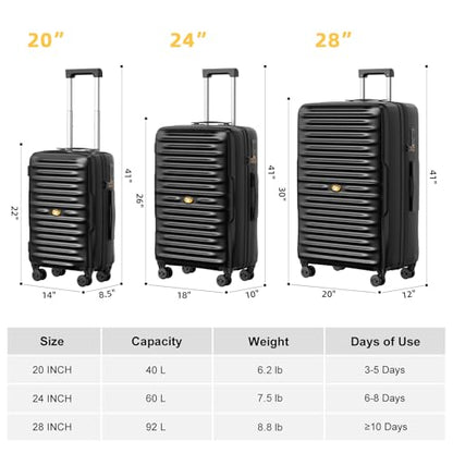 28 Inch Large Checked Luggage, PC Hardshell Suitcase, Black - color: 1-Black, size: Checked 28-Inch