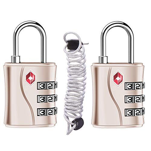 ZHEGE TSA Locks for Luggage, 3 Dial Zipper Travel Lock (Rose Gold, 2 Pack) - color: Rose Gold, 2Pack