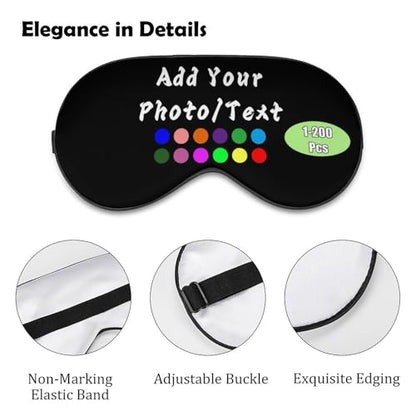 Custom Eye Mask for Men Women Personalized Sleep Mask Add Your Photo Text Logo Adjustable Strap Eyeshade for Sleeping Travel Work, Black - color: Black