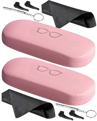 RayLove 2 Pack Unisex Hard Shell Glasses Case with Eyewear Accessories - color: Pink