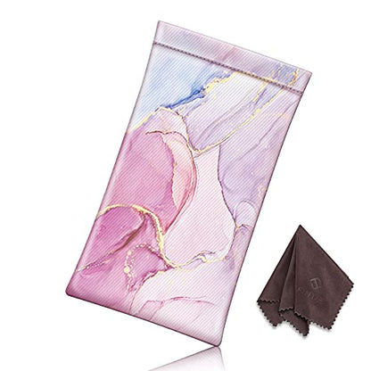 FINTIE Soft Eyeglasses Case with Cleaning Cloth, Squeeze Top Glasses Pouch - color: Glittering Marble