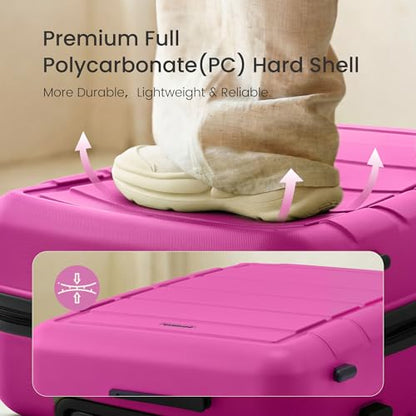 SHOWKOO G-Series Luggage set 3pcs, 100% PC Durable Hardshell Suitcase - color: Megenta, size: 3-Piece Set (20/24/28in)