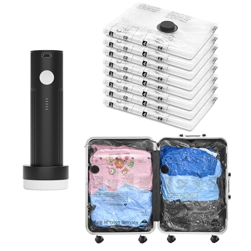 Vacuum Seal Bags for Clothing Travel and Home Storage, Travel Vacuum Bags with Electric Pump, Space Saver Compression Packing Cubes for Luggage Suitcase Bedding Blankets Clothes, 8 Medium - size: 8 Medium