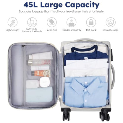 Softside Expandable Carry On Luggage, 20in Carry on Suitcase with Wheels - color: Grey/ Pink