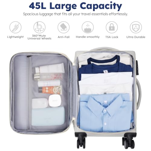 Softside Expandable Carry On Luggage, 20in Carry on Suitcase with Wheels - color: Grey/ Pink