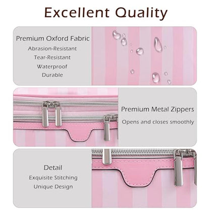 RSRSLEII Waterproof Large Striped Double Layer Travel Makeup Bag(1Top Open) - color: 01Top Open