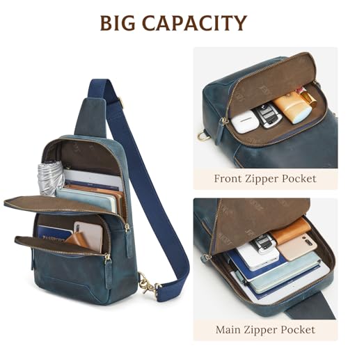 S-ZONE Sling Bag for Men Women RFID Blocking Genuine Leather Crossbody - color: Blue