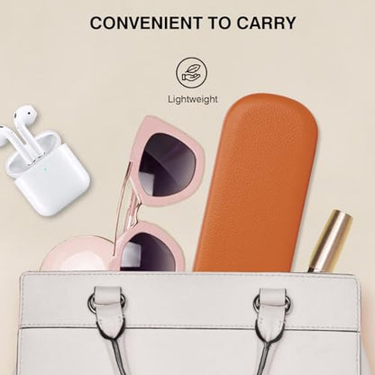 Marvolia Glasses Case Hard Shell Large Eyeglasses Case | PU Leather Protective Cases for Sunglasses Eyeglasses with Cleaning Cloth for Men Women - color: Orange