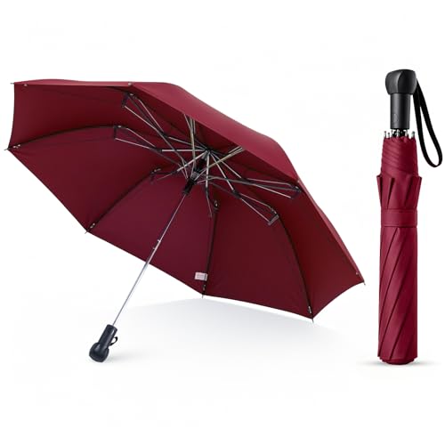 Collapsible Windproof Umbrella Travel - 42inch Auto Open & Manual Close - color: 05.Wine Red