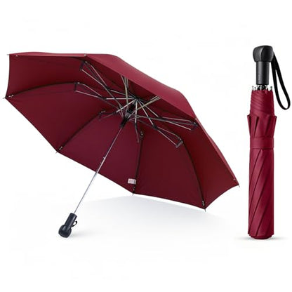 Collapsible Windproof Umbrella Travel - 42inch Auto Open & Manual Close - color: 05.Wine Red