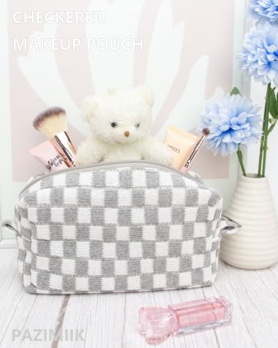 PAZIMIIK Checkered Makeup Bag for Purse, Small Travel Cosmetic Pouch,Grey - color: Grey