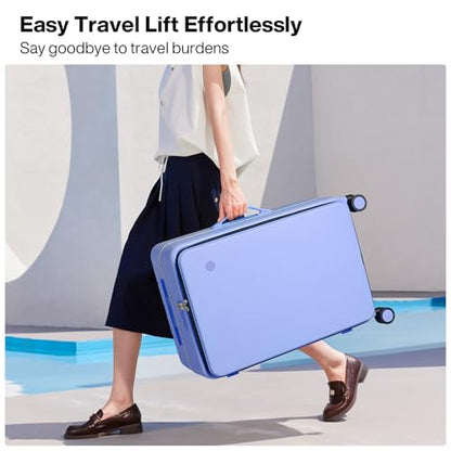 mixi 24 Inch Checked Luggage PC Hard Shell Suitcase Top Opening Aluminum Frame Travel Suitcases with Wheels, Lilac Purple - color: Lilac Purple, size: 24 inch
