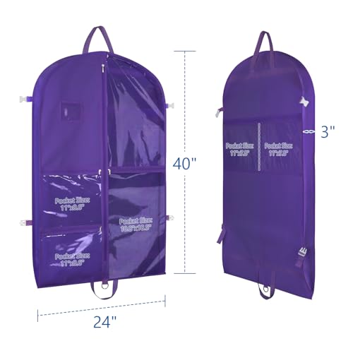 Zilink Clear Dance Costume Garment Bag for Dancers Garment Bag 40in, Purple - color: Purple, size: 40"-3Pack