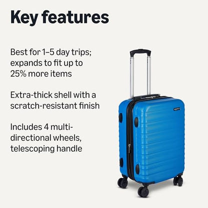 Amazon Basics 21" Hardside Carry-On Luggage with Expandable Space, Scratch-Resistant Surface, Telescoping Handle, Four Multi-directional Wheels, Light Blue - color: Light Blue, size: Carry-On