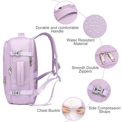 Travel Backpack for Women, 25L TSA Carry On Backpack Airline Approved - color: Light-purple, size: Large-25L
