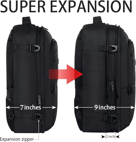 Vancropak Carry on Backpack for Airplanes, 45L Expandable Travel Backpack - color: A-black, size: XX-Large