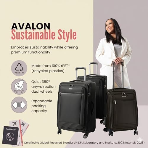 Ricardo Beverly Hills Avalon Softside 2-Piece Luggage Set Made with Sustainable 100% Recycled PET (rPET), Lightweight, Eco-Friendly Travel, Expandable, Dual Spinner Wheels, Black, (20" & 24") - color: Black, size: 2-Piece Set (20, 24)