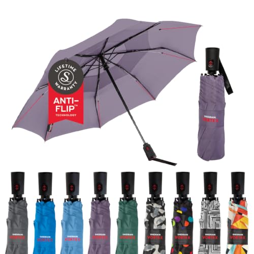 ShedRain Vortex Windproof Compact Travel Umbrella, Auto Open Close | Folding Umbrella, Vented Canopy, Cable Enforced Technology, 75 MPH Wind Rated - color: Purple Ash