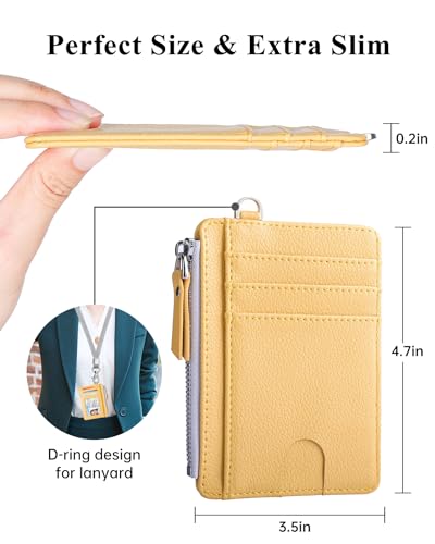 Teskyer Slim RFID Wallet for Women, Small Card Holder with Zip Pocket - color: Yellow
