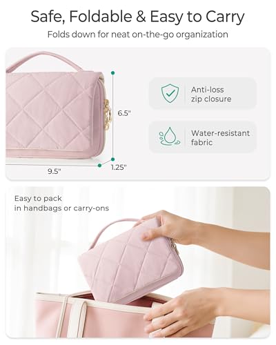 Marscamd Travel Jewelry Organizer Case, Foldable Jewelry Bag, Pink - color: Pink