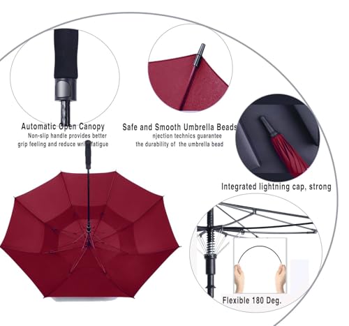 54/62/68/72 Inch Large Golf Umbrella Windproof Auto Open for Rain - color: Burgundy, size: 62 Inch