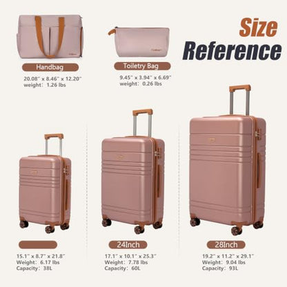 Cosbarn Luggage Sets 5 Piece, Hardshell Suitcase with Spinner Wheels - color: Rosegold