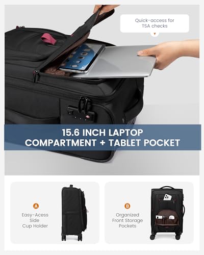 LOVEVOOK 24 Inch Softside Checked Luggage with TSA Lock for Business Trip - color: Black, size: 24 Inch - Checked-Medium