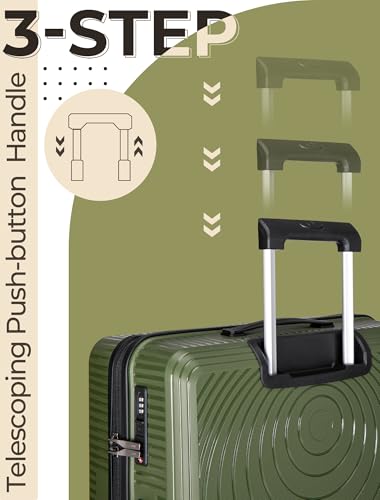 CONCEPTEN Luggage Sets 3 Piece, PP Hardshell Suitcases Set with Wheels - color: Olive Drab, size: 3 Piece Sets (21/Db/Tb)