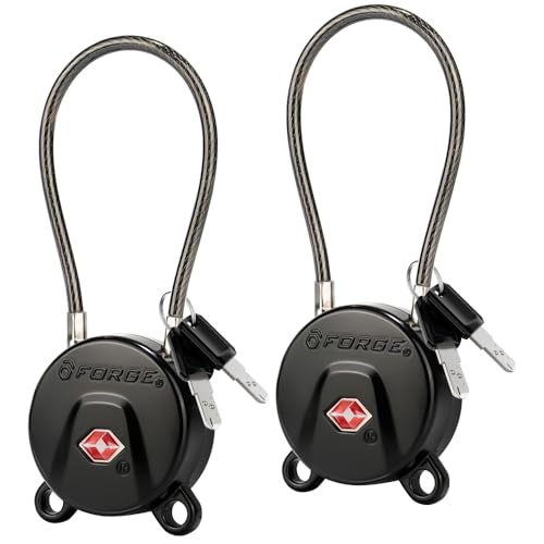 FORGE TSA Approved Key Luggage Locks, Keyed Alike, TSA006 Dimple Key Cable Locks. Black 2 Pack. - color: Black 2 Locks