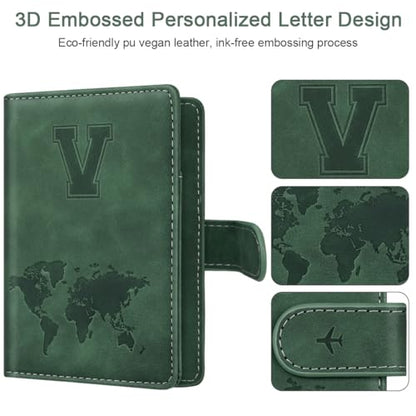 Passport Holder Wallet Cover Personalized Initial Travel Essentials - color: Pine Green, size: V