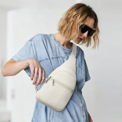 Puffer Sling Bag for Women RFID Anti Theft Crossbody Purse - color: Beige