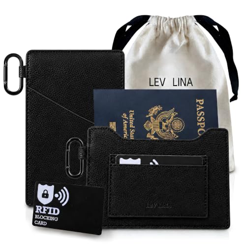 Passport Holder – Slim RFID Blocking Leather Passport Wallet with Built-In RFID Protection & Black-Tone Carabiner, Travel Essentials (BLACK - Clip Carabiner) - color: 3. Jet Black