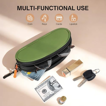 Marvolia Double Glasses Case Large Soft Eyeglass Case for Women Men - color: Green