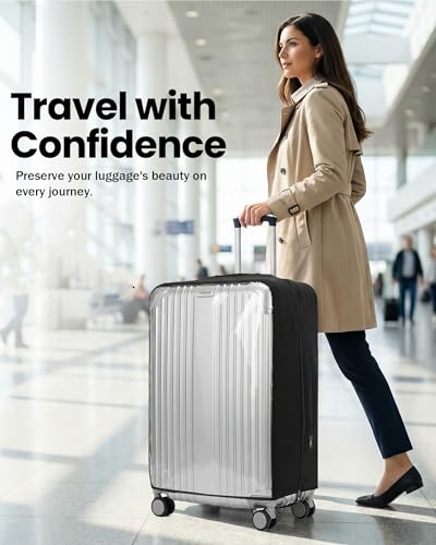 No Disassembly Suitcase Covers for Luggage - Clear PVC Luggage Cover, Transparent Suitcase Protector Cover Fit 19-30 Inch - size: XL