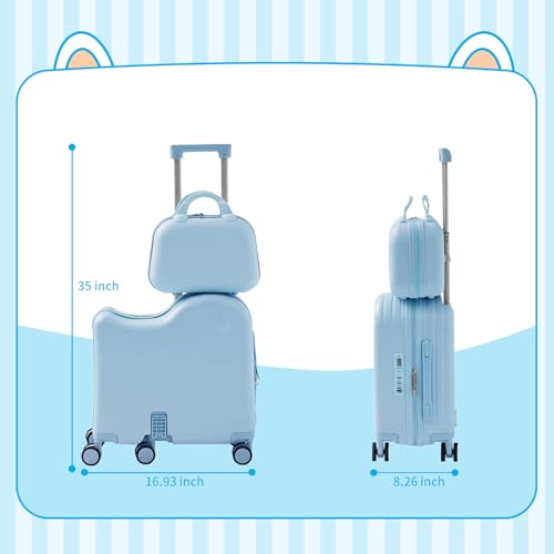 TABU Ride-on Luggage with Portable Bag for Kids, Blue - color: Blue