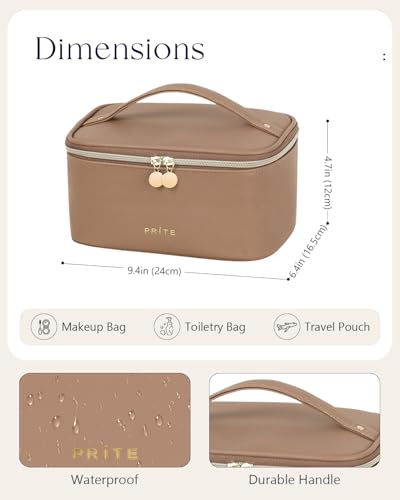 Prite Makeup Bag Travel Cosmetic Case, Women Toiletry Bag Organizer, Brown - color: Brown
