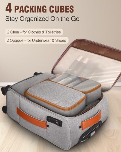 Carry On Luggage 22x14x9 Airline Approved, 20" Softside Suitcase for Travel - color: Grey, size: 20 inch