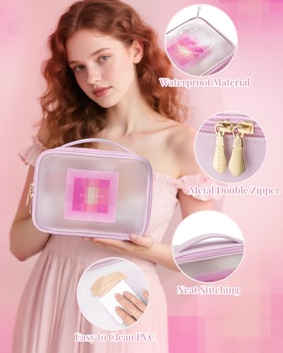 VLANDO Clear Travel Makeup Bag,Toiletry Bag for Women Girl,Pink - color: Large-Clear pink