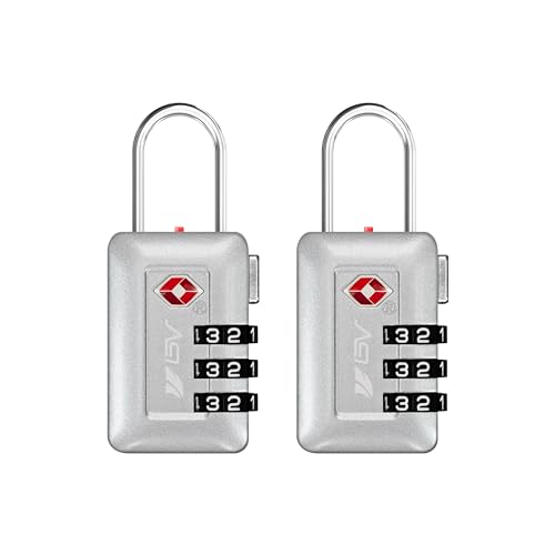 BV TSA Accepted Luggage Travel Lock, Set-Your-Own Combination Lock for School Gym Locker, Luggage Suitcase Baggage Locks, Filing Cabinets, Toolbox, Case (Silver, 2 Pack) - color: Silver
