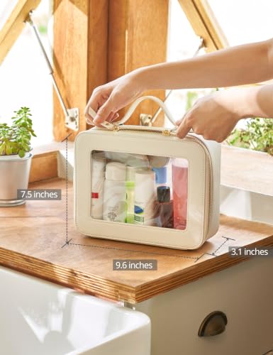 Popvibe Clear Makeup Case White Toiletry Bag Travel Large Clear Cosmetic Bag with Zipper, Big Make Up Bag Organizer Women Traveling TSA Approved Transparent Bag Car for Essentials - color: White, style: Large Luxe