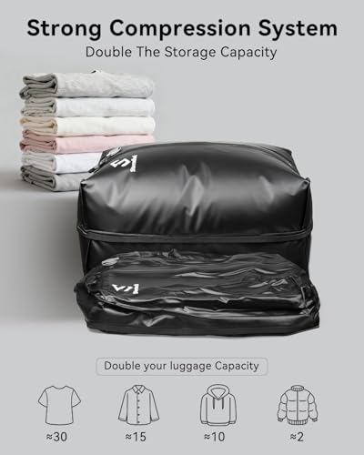 34L Vacuum Bags for Travel, Compression Bags with Pump, Reusable IP67 Waterproof Vacuum Seal Packing Cubes for Carry On Suitcase and Backpack (1PC + Pump + Shoulder Strap) - size: 1PC-PUMP