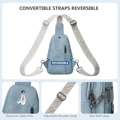 Anti-theft Sling Bags Women Small PU Leather Chest Fanny Pack - color: Light Blue-b