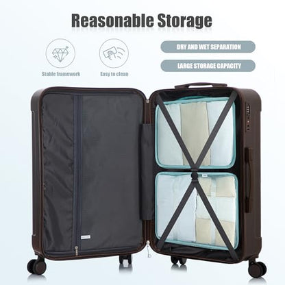 Hardshell Luggage Sets, Lightweight Stripes Suitcases with Spinner Wheels, Brown-222 - color: Brown-222, size: 20/24/28 Inch