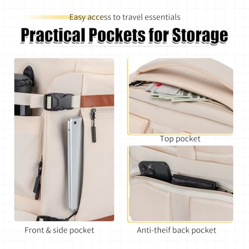42L Carry On Travel Backpack With 4 Packing Cubes, TSA Friendly - color: Off-white
