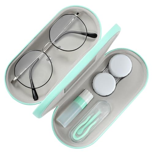 MoKo Double Eyeglass Case,Glasses and contact case 2 in 1 with Mirror - color: Green