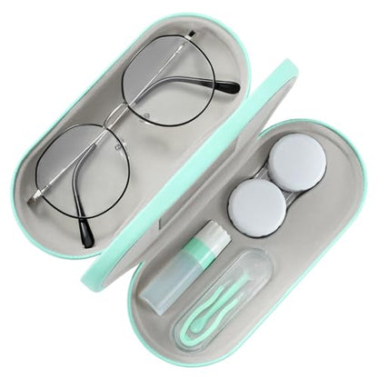 MoKo Double Eyeglass Case,Glasses and contact case 2 in 1 with Mirror - color: Green