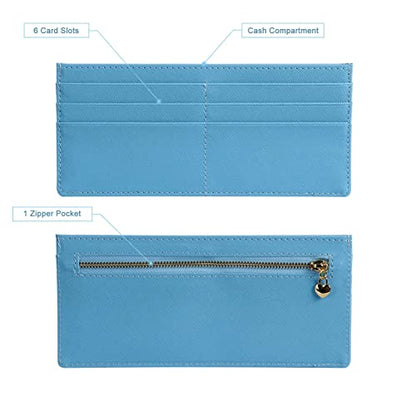 XEYOU Womens Credit Card Wallet Slim Long Zipper Pocket Purse for Coin, Cash, Receipt Multi-function Card Wallet for Ladies - color: Light Blue