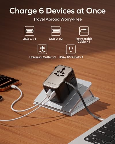 MOMAX 70W Universal Travel Adapter All-in-1 Plug Adapter with USB-C Cable - color: Gold, size: 70W