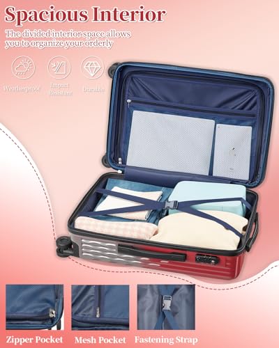 Luggage Sets 2 Piece Expandable Suitcases Set, 20/24Inch - color: GlossyRed, size: 2-piece(20"/24")